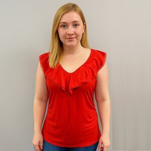 2/$30 White House Black Market Flounce V-Neck Sleeveless Blouse Red XS #A0060